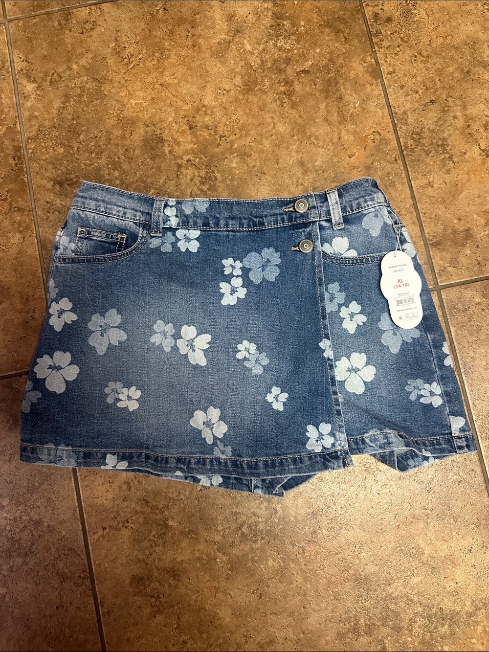 Wonder nation girls denim skort floral xl 14/16 nwt xs women